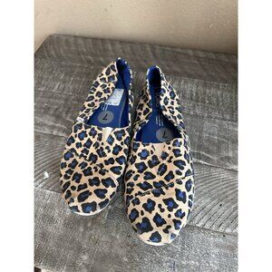 TOMS Alpargata Beige Blue Leopard Print Ortholite Slip-On Shoes Women's US 7